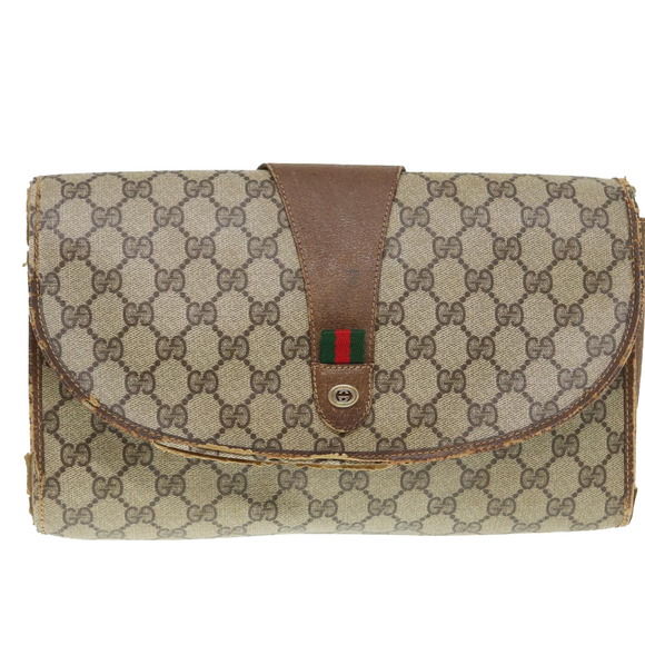 GUCCI GG Supreme Web Sherry Line Clutch Bag PVC Beige Red 89 01 031 Auth 89507 - Picture 13 of 16